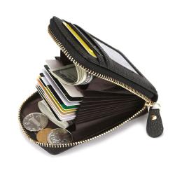 CUIKCA Fashion Lychee Pattern PU Leather Unisex RFID Card Holders Zipper Wallet Driver's License Business ID & Credit Card Case