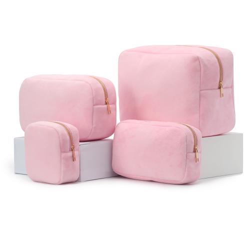 Large Capacity Portable Storage Women Make up Organizer Zipper Soft Customize Makeup Terry Cloth Velvet Cosmetic Bag