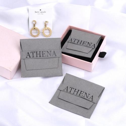 Luxury Gray Microfiber Jewelry Pouch Bag Custom Logo Jewelry Envelope Earring Necklace Packaging Microfiber Bag