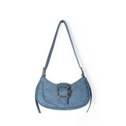 Fashion Retro PU Leather Women Handbag Luxury Denim Blue Designer Hand Bag Wool Joining Leather Shoulder Bag for Women
