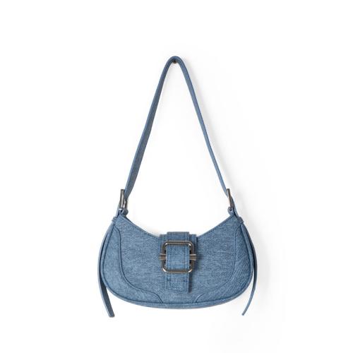 Fashion Retro PU Leather Women Handbag Luxury Denim Blue Designer Hand Bag Wool Joining Leather Shoulder Bag for Women