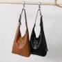 HR601 Women's Bag Simple Casual Fashion Soft PU Leather One Shoulder Bucket Bag Retro Solid Color Magnetic Buckle Tote Bag