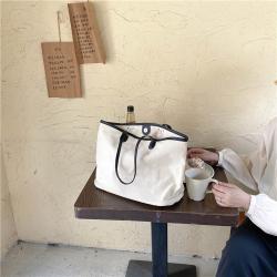 Custom leisure Large lady shoulder bag fashion design PU stitching canvas tote bag College students' ladies handbags bucket bag