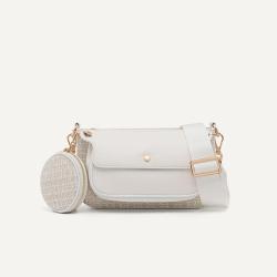 2023 New Style Women Crossbody Bag Customized Pu Leather Straw Material With Mini Pouch Handbags Metal Chain