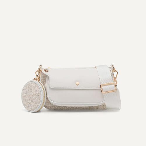 2023 New Style Women Crossbody Bag Customized Pu Leather Straw Material With Mini Pouch Handbags Metal Chain