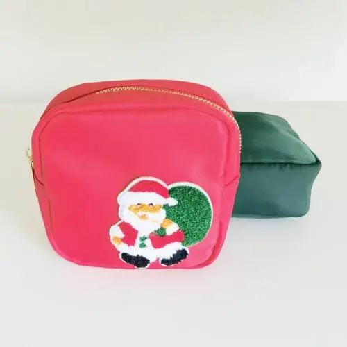 Custom Makeup Bags Nylon Zipper Pouch Christmas Red Green Cosmetic Storage Organizer Waterproof Eco Durable Make Up Bag
