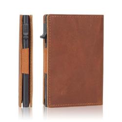 Customized Crazy Horse Aluminium Wallet Genuine Leather Aluminum Alloy Card Holder Pop Up Wallet