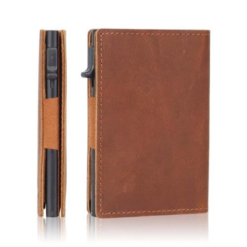 Customized Crazy Horse Aluminium Wallet Genuine Leather Aluminum Alloy Card Holder Pop Up Wallet