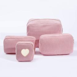 2022 New Trends Eco Friendly Corduroy Makeup Bags Women's Pink Toiletry Pouch Best DIY Cosmetic Gift Bags