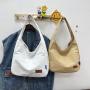 HR273 INS Solid Color Simple Underarm Bag Girls' Canvas Design Sense Handbag Student Class Daily Pairing One Shoulder Tote Bag