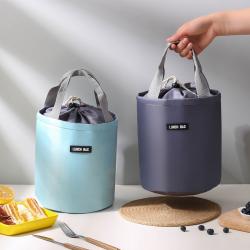 New Arrivals Portable Folding Oxford Lunch Bag Insulated Bucket Bag Round Food Carry Bag With Handle For Adults And Kids