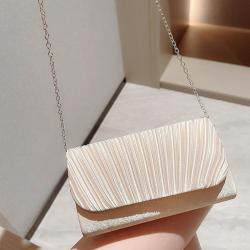 Women Evening Bags Clutch Purse Handbag Champagne Pleated Fabric Wedding Cocktail Party Clutch Bag Ladies