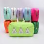 Keymay stock New candy color nylon pouch cosmetic bag custom Neon Green make up bag Embroidery patches bag