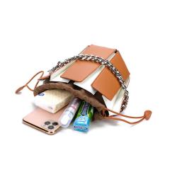 Handbag factory Customized chain vegan PU leather geometric figure tote bag  lipsticks  bag for lady luxury purse and handbag