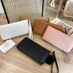 Women's Long Wallet 2024 New Multi Card Position Korean Double Zipper Clutch V Embroidery Hairball Female Wallet