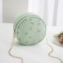 New Fashion Women's Bags Soft PU Leather Messenger Bag with Chain Embroidered Small round Mobile Phone Shoulder Bags