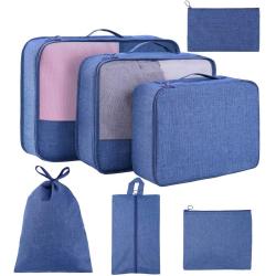 Wholesale Suitcase Storage Bags 7pcs Travel Luggage Organizer Packing Cubes Set with Shoe Bag and Toiletry Bag