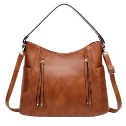 Solid Color Luxury Ladies' Handbag Long Strap High Quality Leather Polyester Lining Elegant Stylish Tassel Decoration Zip