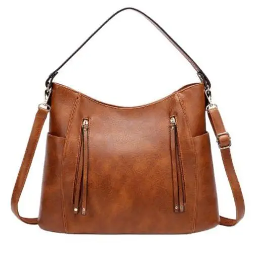 Solid Color Luxury Ladies' Handbag Long Strap High Quality Leather Polyester Lining Elegant Stylish Tassel Decoration Zip
