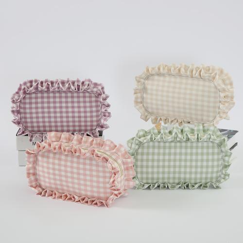 Sprint Cute Lifestyle Storage Organizer Women Girls Polyester Gingham Bag Plaid Travel Toiletry Cosmetic Bag Pink Ruffle Pouch