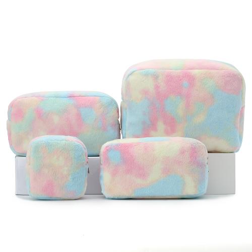 Personalized Eco Friendly Zip Lock Standup Fluffy Makeup Storage Organizer Pouch Women Furry Velvet Terry Towel Cosmetic Bag