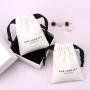 Recyclable Custom Logo Printing Brush Canvas Jewelry Ring Storage Pouch Luxury Soft Drawstring Cotton Jewelry Packing Dust Bag