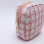 New Style Small MOQ Ladies Custom Logo Skincare Beauty  Cases Cosmetiquera Travel Organizer Check Net Tweed Cosmetic Bag