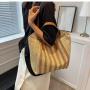 ZWY341 Wholesale Striped Woven Ladies Shoulder Bag Leather Shoulder Strap Straw Bag Daily Vacation Shopping Work Beach Bag