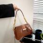 Ins Popular Fashion Small Bag Female Personality Patent Leather Crocodile Print Acrylic Chain One Shoulder Underarm Bag Tide