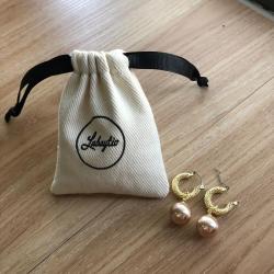 High Quality Beige Cotton Twill Jewelry Gift Drawstring Bag Small Gift Jewelry Drawstring Pouch