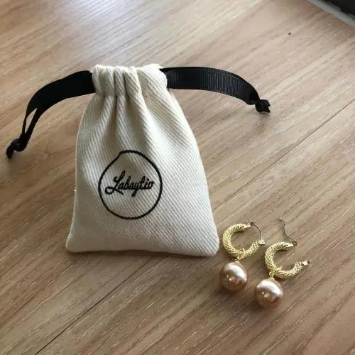 High Quality Beige Cotton Twill Jewelry Gift Drawstring Bag Small Gift Jewelry Drawstring Pouch