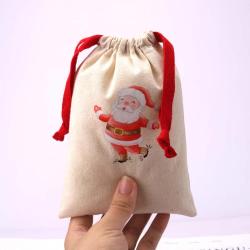 Recyclable Custom Logo Printing Natural Cotton Candy Christmas Gift Drawstring Bag Organic Muslin Gift Packing Pouch