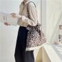 Wholesale women's creative casual rope frilly shopping bag fashion leopard print single shoulder bag nylon patchwork canvas tote