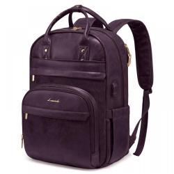 LOVEVOOK Fashion Leather Laptop Backpack 15.6 inch Vintage Work School Travel Backpack with USB port Waterproof laptop Backpack
