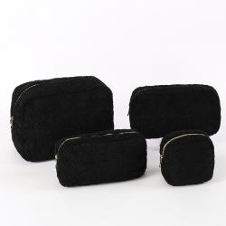High Quality Luxury Custom Adorable Black Sherpa Cosmetic bag Women Makeup Brushes Bag Eco-Friendly Teddy Bear Standing Pouch