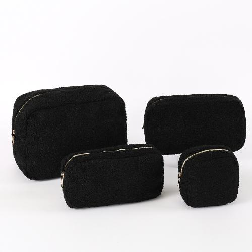 High Quality Luxury Custom Adorable Black Sherpa Cosmetic bag Women Makeup Brushes Bag Eco-Friendly Teddy Bear Standing Pouch