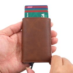 Automatic Pop Up Credit Card Holder RFID Blocking Function PU Leather Wallet With Aluminum Metal Card Case