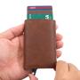 Automatic Pop Up Credit Card Holder RFID Blocking Function PU Leather Wallet With Aluminum Metal Card Case