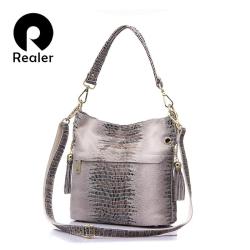 REALER wholesale Genuine Leather Crossbody Shoulder Bag Large snake pattern women Hobo Tote Handbags Real ladies Leather bags