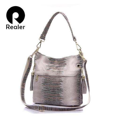 REALER wholesale Genuine Leather Crossbody Shoulder Bag Large snake pattern women Hobo Tote Handbags Real ladies Leather bags