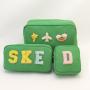 Keymay RTS 19 Colors Stock DIY Personalized Chenille Letter Pattern Patches Toiletry Mekup Pouch Travel Bag Nylon Cosmetic Bag