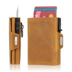 Wholesale Genuine Leather Pop Up Card Holder Wallet Crazy Horse Leather Stainless Steel Pop Up Card Holder