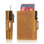 Wholesale Genuine Leather Pop Up Card Holder Wallet Crazy Horse Leather Stainless Steel Pop Up Card Holder