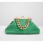 2022 Trendy Lady Designer Clutch  Bag Big Kiss-lock PU Leather Lattice Purse  Women Luxury Hasp Satchel  with Golden Chain