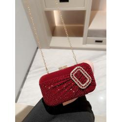 Trendy ladies party red rhinestone clutch bag purses women's dress velvet clutch bag evening bags chain dinner clutch handbags