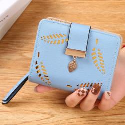 HOT Women's Short Wallet Female Purses Card Holder Gold Hollowed Leaves Wallets PU Leather Clutch Money Bag Pu Leather Wallet