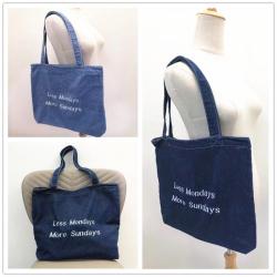 Large Capacity Denim Shoulder Bag Two-Strap Canvas Bag Fashionable Make-Up and Shopping Bag for Students and Mothers