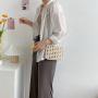 2023 Summer Korean Version Braided Design Crossbody Bag Small New Wooden Bead Sling Womens Shoulder Bag Fashion Hollow Bag