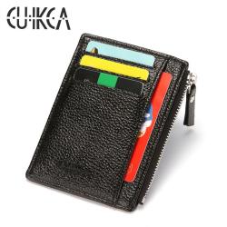 CUIKCA New Unisex Women Men Wallet Business Credit Card Holders ID Cases Zipper Coins Lychee Pattern Leather Slim Wallet Purse