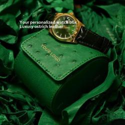 Customized Luxury Real Genuine Ostrich Skin Leather Watch Boxes Case Travel Portable Mini Single Watch Storage Case Custom